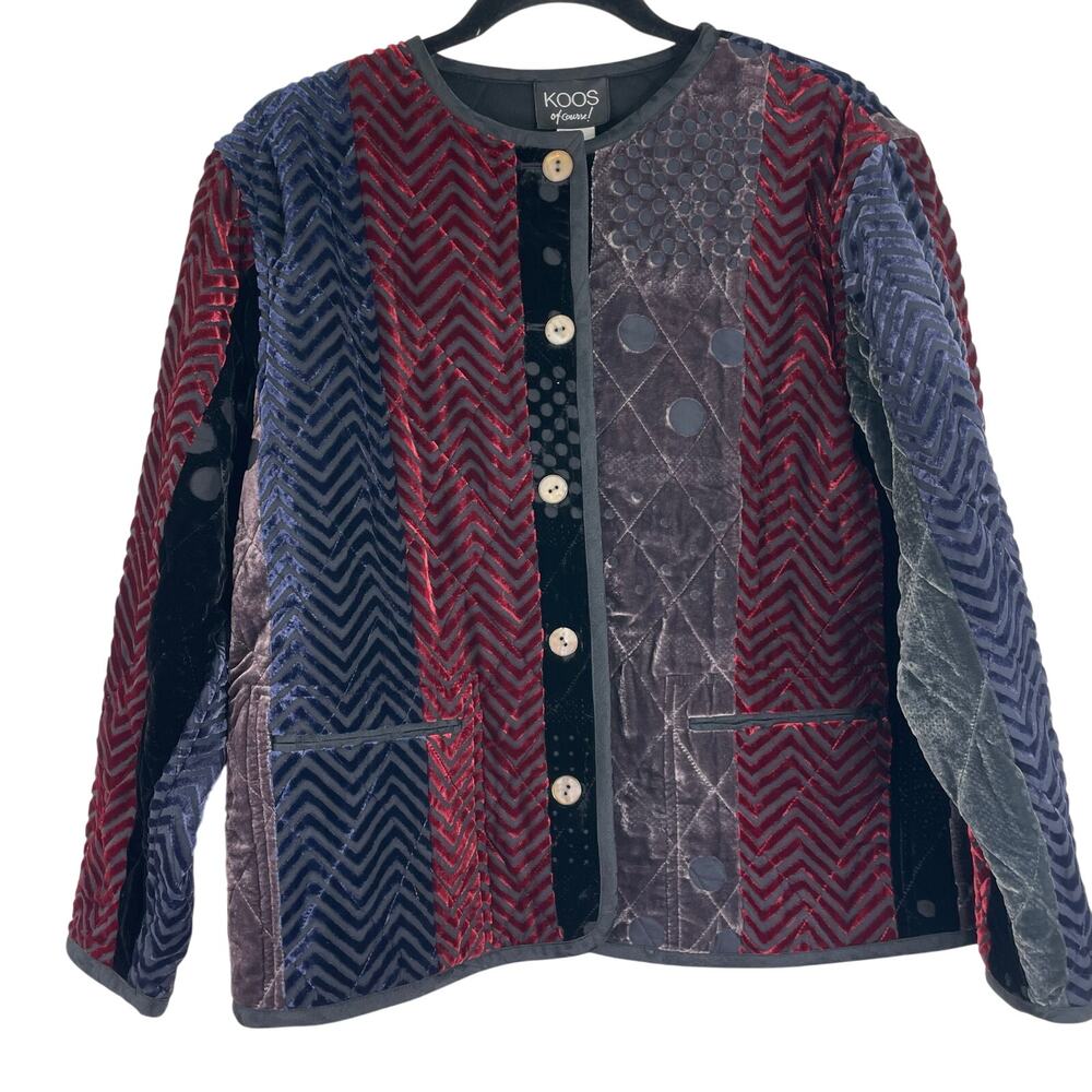 Koos Of Course Velvet Burnout QVC Quilted Jacket Silk Blend Women's Size Small